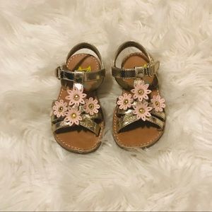 Gold pink flower sandals